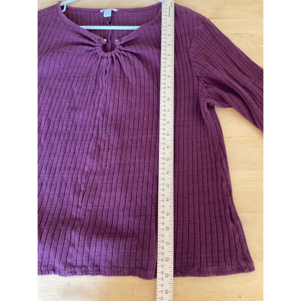 Cato Womens Burgundy Ribbed Ring Keyhole Neck 3/4 Sleeve Knit Top Plus 18/20W - Picture 7 of 8